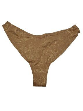 SKIMS Kim Kardashian Free Cut Dipped Thong Panty Sienna Foil Beige Sparkle Sz 3X